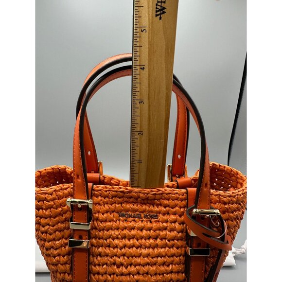 Michael Kors Quinn Extra Small North South Straw Tote Orange Punch 32S5GQNC0W - Picture 16 of 16